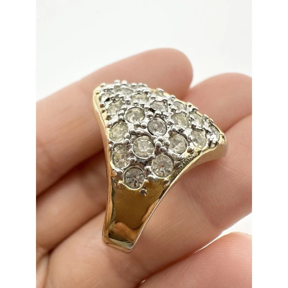 Espo Vintage 14k Gold Electroplated Rhinestone Cocktail Ring Size 6.75